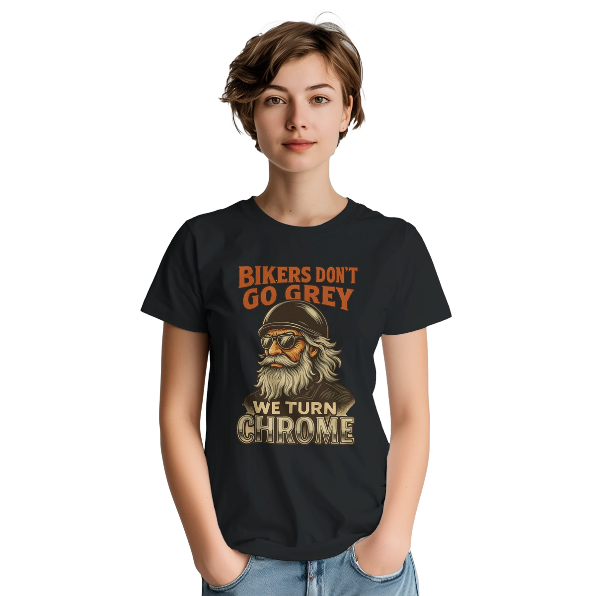 Bikers Don't Go Grey T-Shirt – Chrome Design Durable Cotton Tee - Authentic Patriot