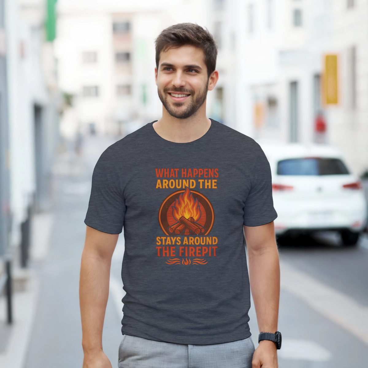Classic Fit Cotton T-Shirt – What Happens Around The Firepit Stays Around The Firepit - Authentic Patriot