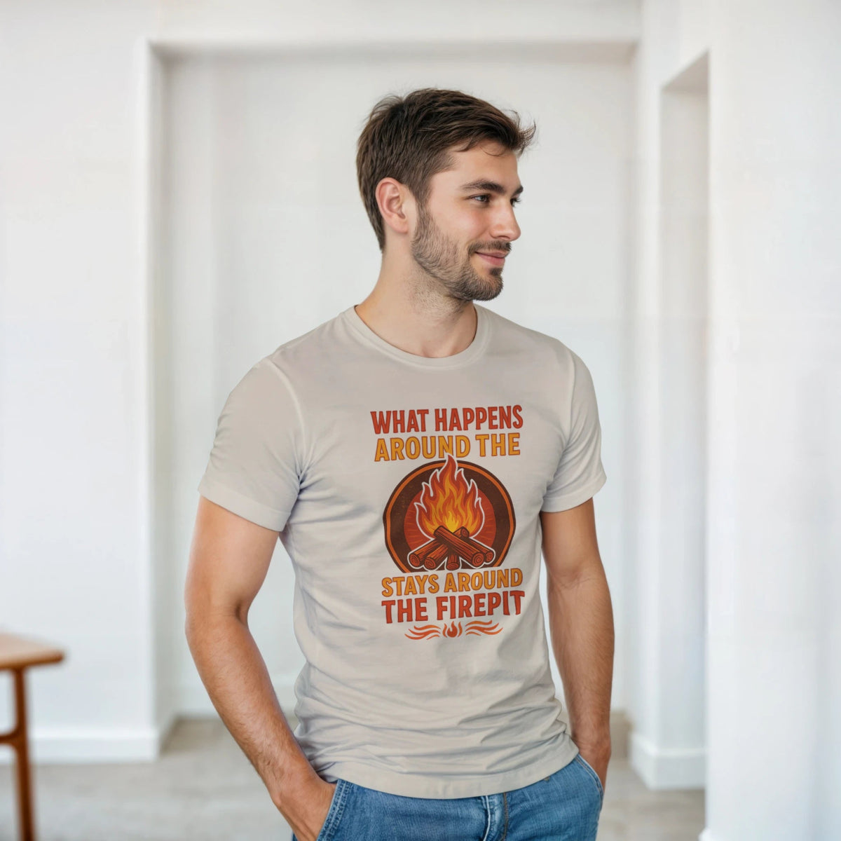 Classic Fit Cotton T-Shirt – What Happens Around The Firepit Stays Around The Firepit - Authentic Patriot