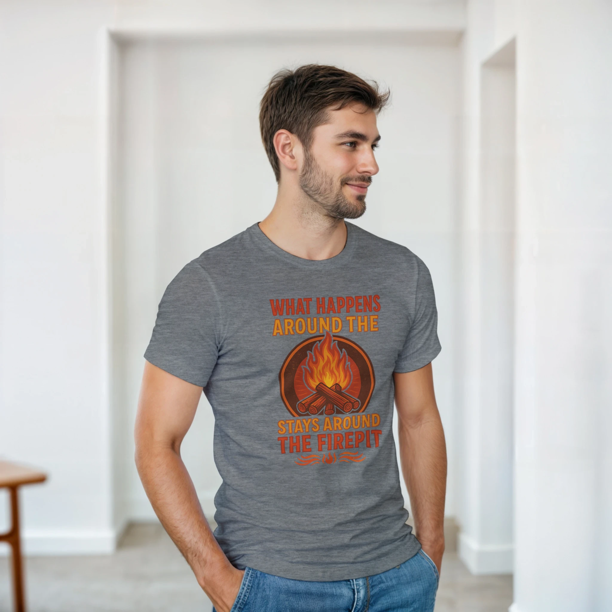 Classic Fit Cotton T-Shirt – What Happens Around The Firepit Stays Around The Firepit - Authentic Patriot