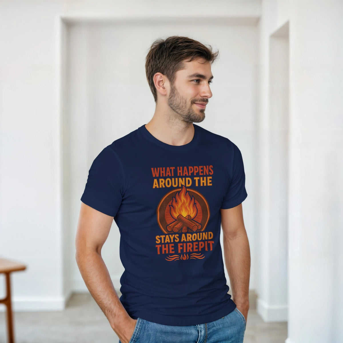 Classic Fit Cotton T-Shirt – What Happens Around The Firepit Stays Around The Firepit - Authentic Patriot