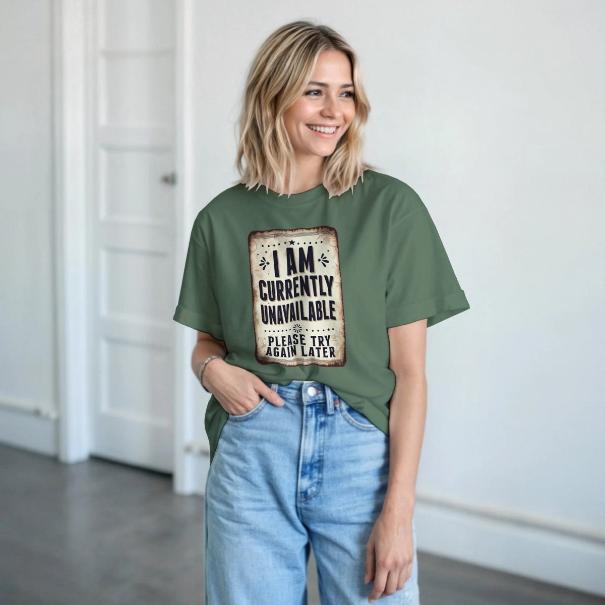 Classic Heavyweight Cotton T-Shirt – 'I Am Currently Unavailable' Design - Authentic Patriot