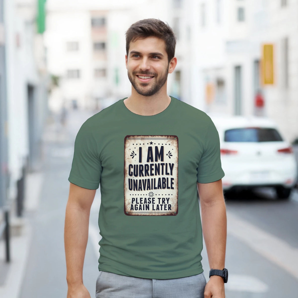 Classic Heavyweight Cotton T-Shirt – 'I Am Currently Unavailable' Design - Authentic Patriot