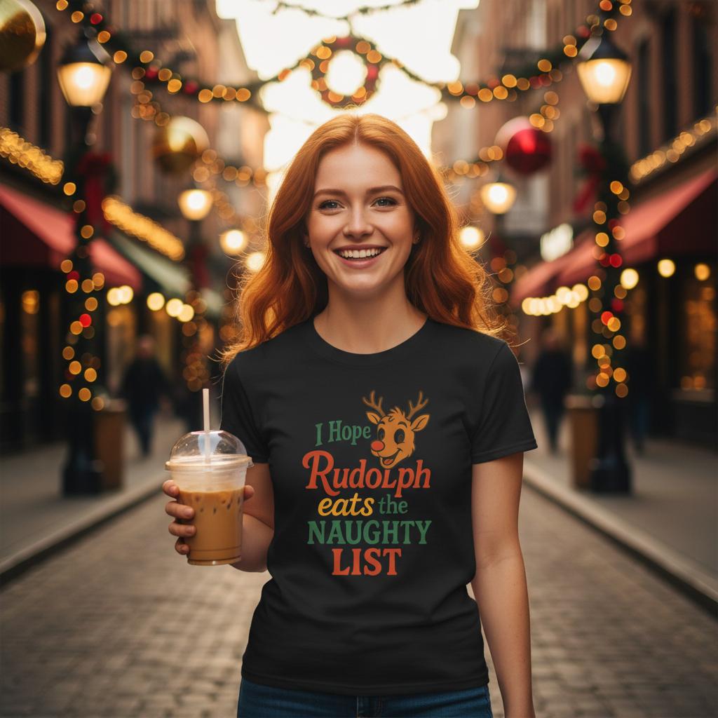 Classic T-Shirt - I Hope Rudolph Eats the Naughty List Design - Authentic Patriot