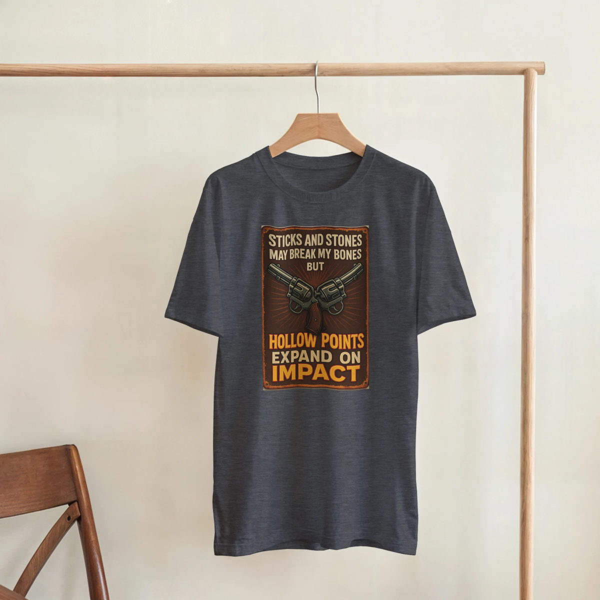 Durable Cotton T-Shirt – Sticks And Stones May Break My Bones, Hollow Points Expand - Authentic Patriot