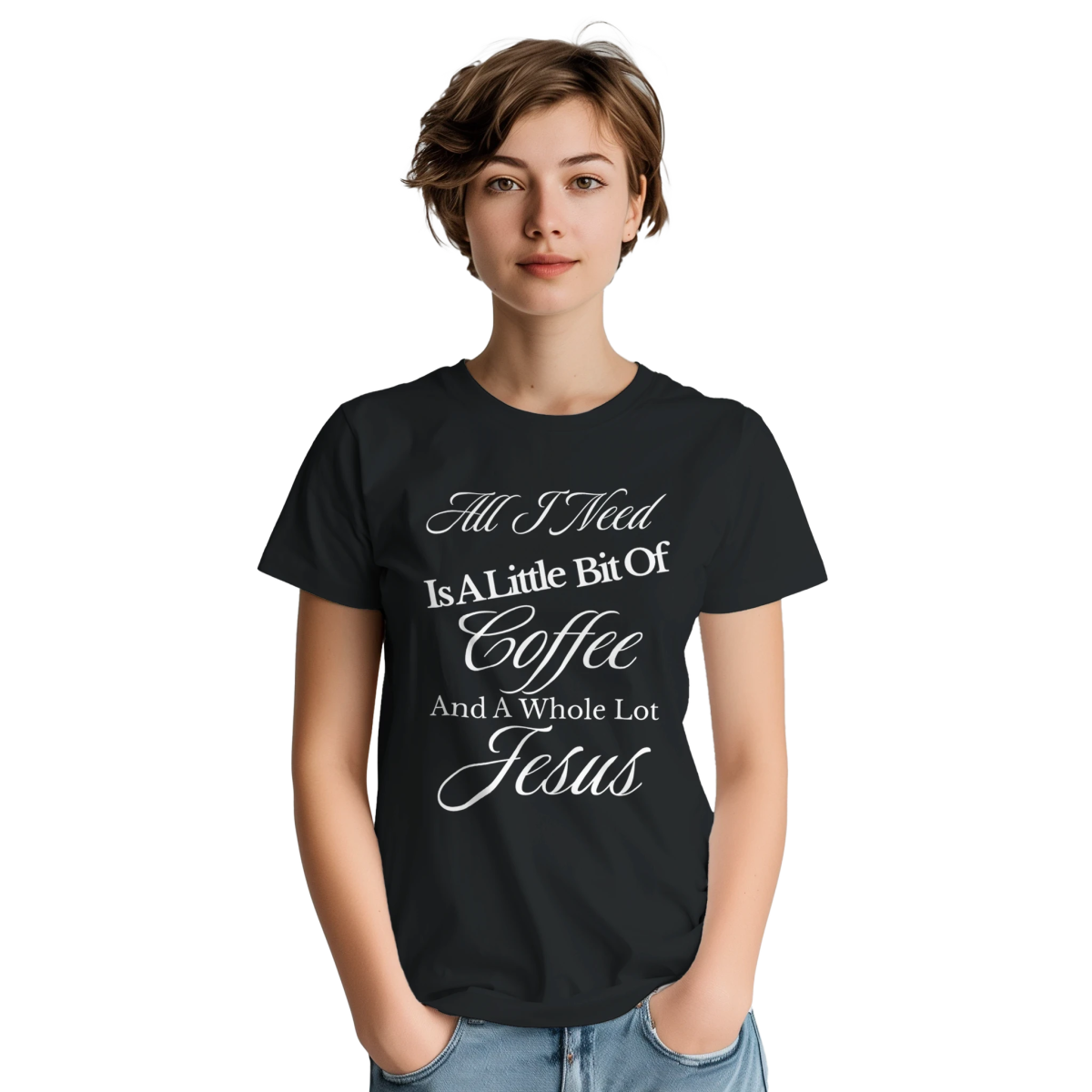 Faith & Coffee T-Shirt – Little Bit Of Coffee And A Whole Lot Of Jesus (Text Design) - Authentic Patriot