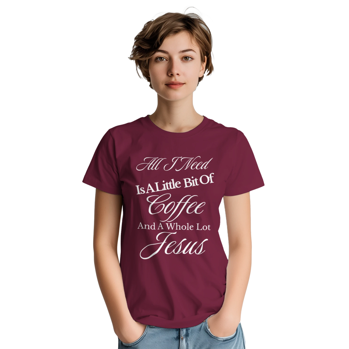 Faith & Coffee T-Shirt – Little Bit Of Coffee And A Whole Lot Of Jesus (Text Design) - Authentic Patriot