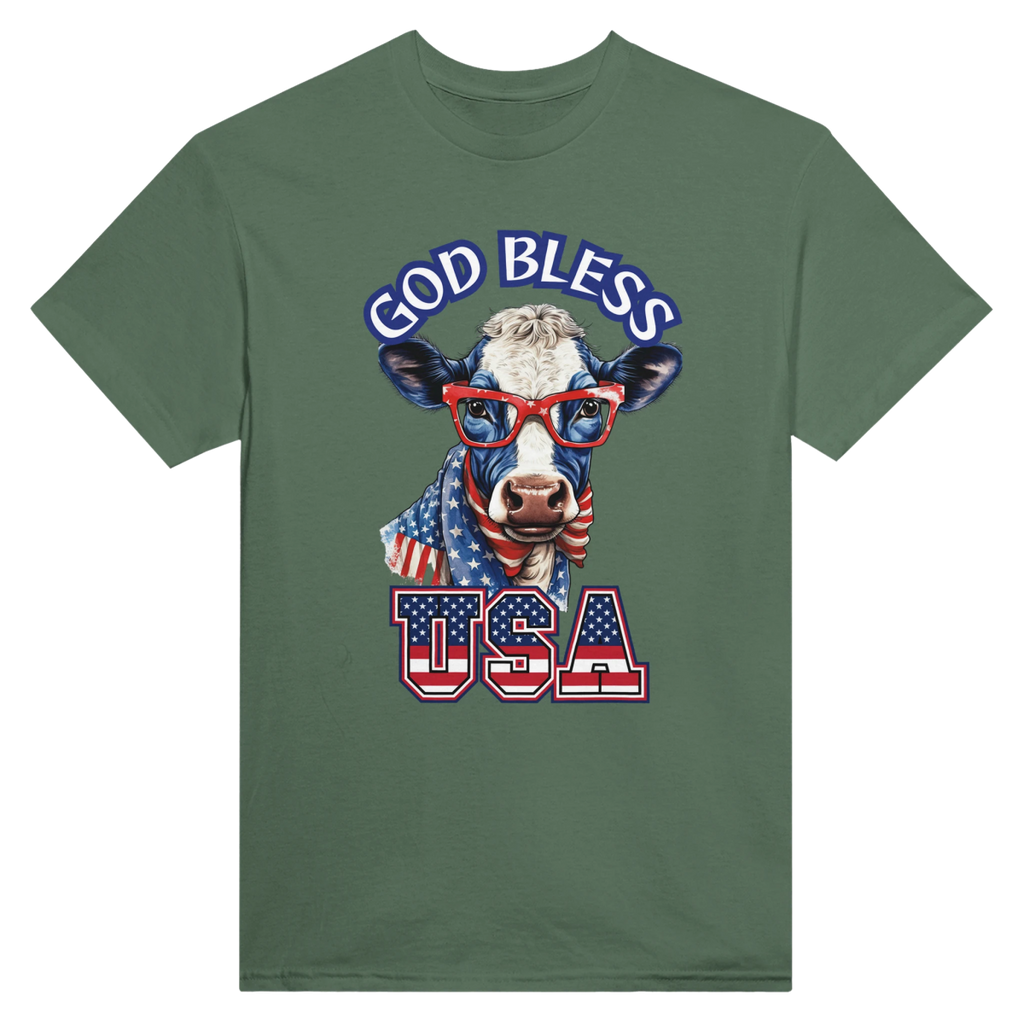 God Bless USA Heavyweight Cotton T-Shirt – Classic Fit & Durable Design - Authentic Patriot