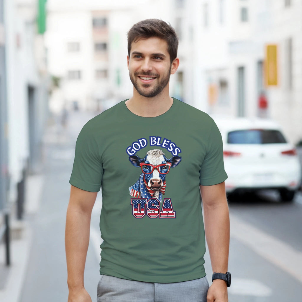 God Bless USA Heavyweight Cotton T-Shirt – Classic Fit & Durable Design - Authentic Patriot