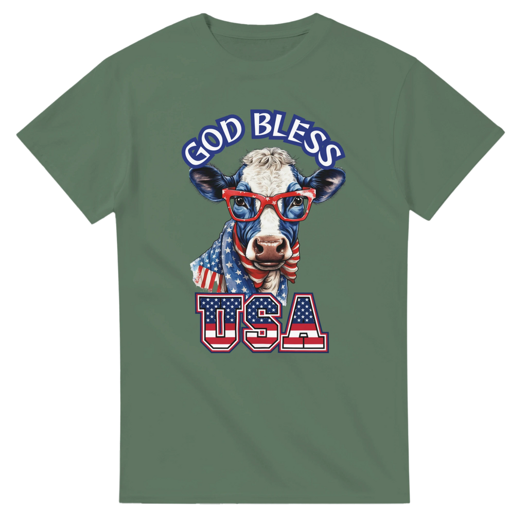 God Bless USA Heavyweight Cotton T-Shirt – Classic Fit & Durable Design - Authentic Patriot