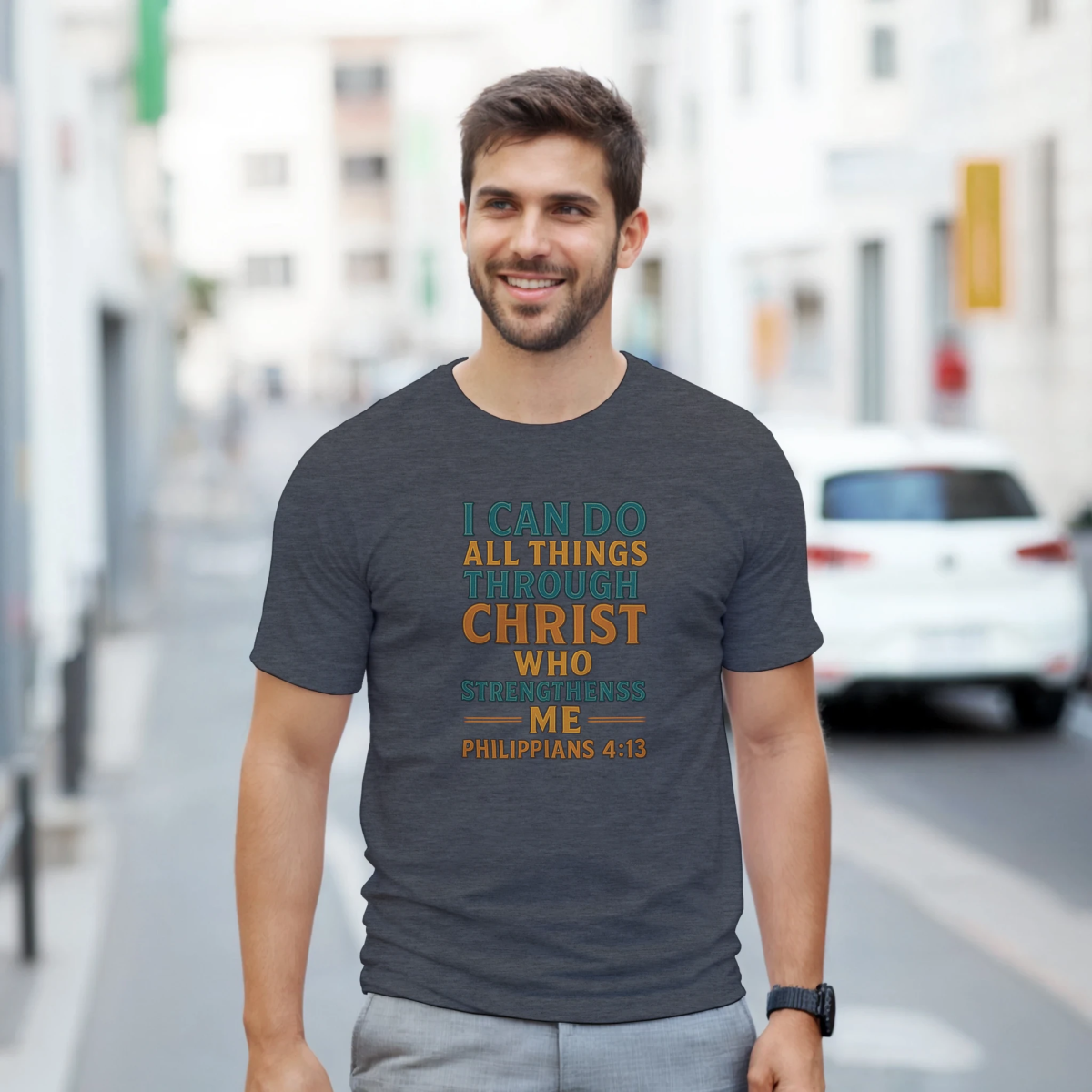 Inspirational Cotton T-Shirt – I Can Do All Things Through Christ Design - Authentic Patriot