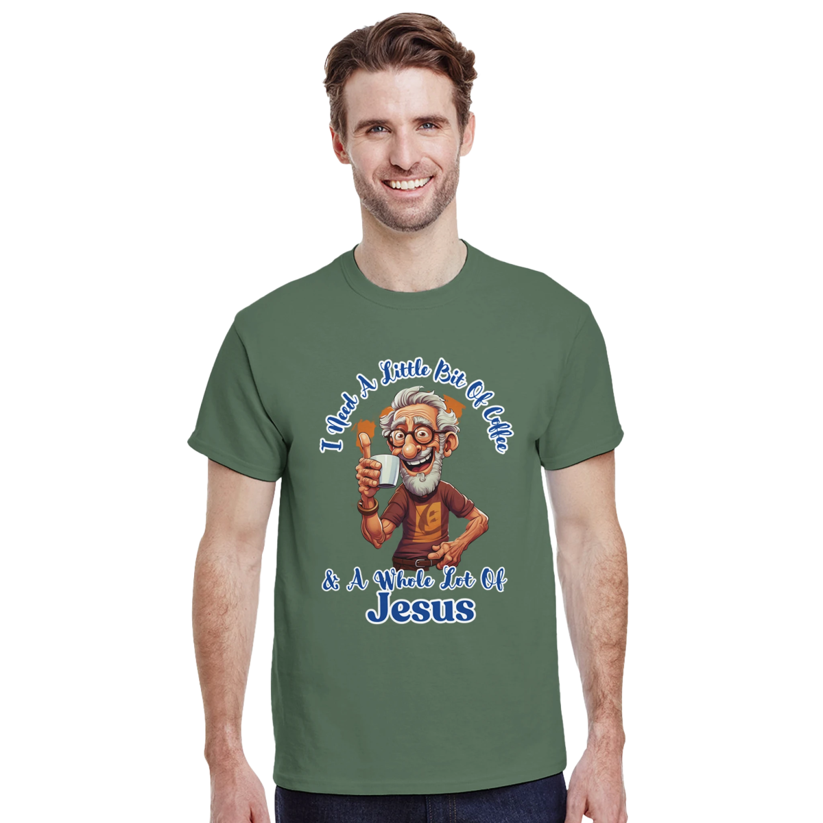 (MALE) I Need A Little Bit Of Coffee And A Whole Lot Of Jesus T-Shirt – Classic Fit Cotton Tee - Authentic Patriot
