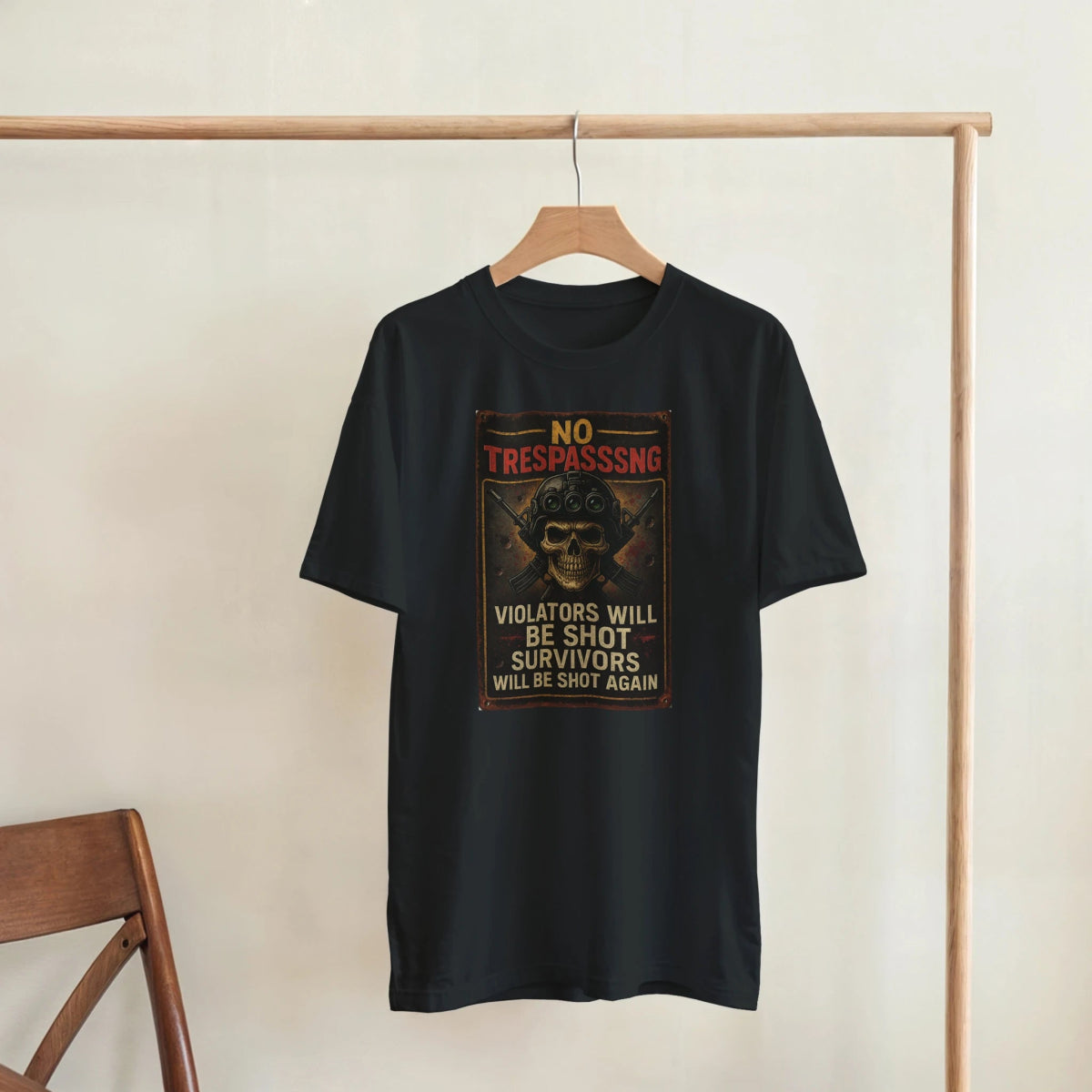 No Trespassing Cotton T-Shirt – Violators Will Be Shot Graphic Tee - Authentic Patriot