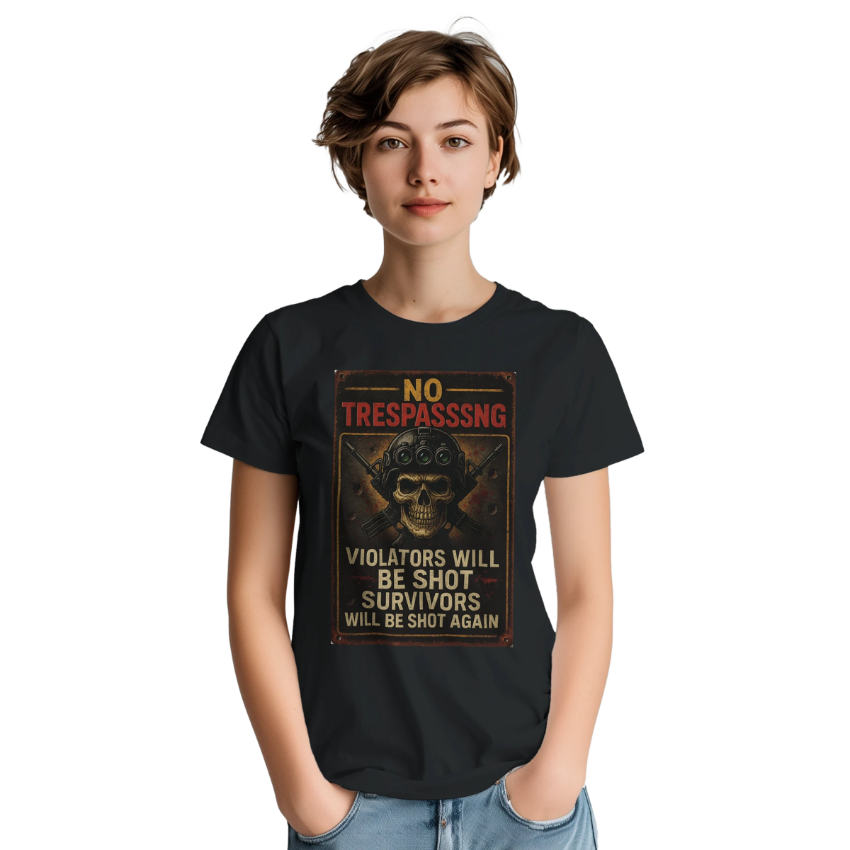 No Trespassing Cotton T-Shirt – Violators Will Be Shot Graphic Tee - Authentic Patriot