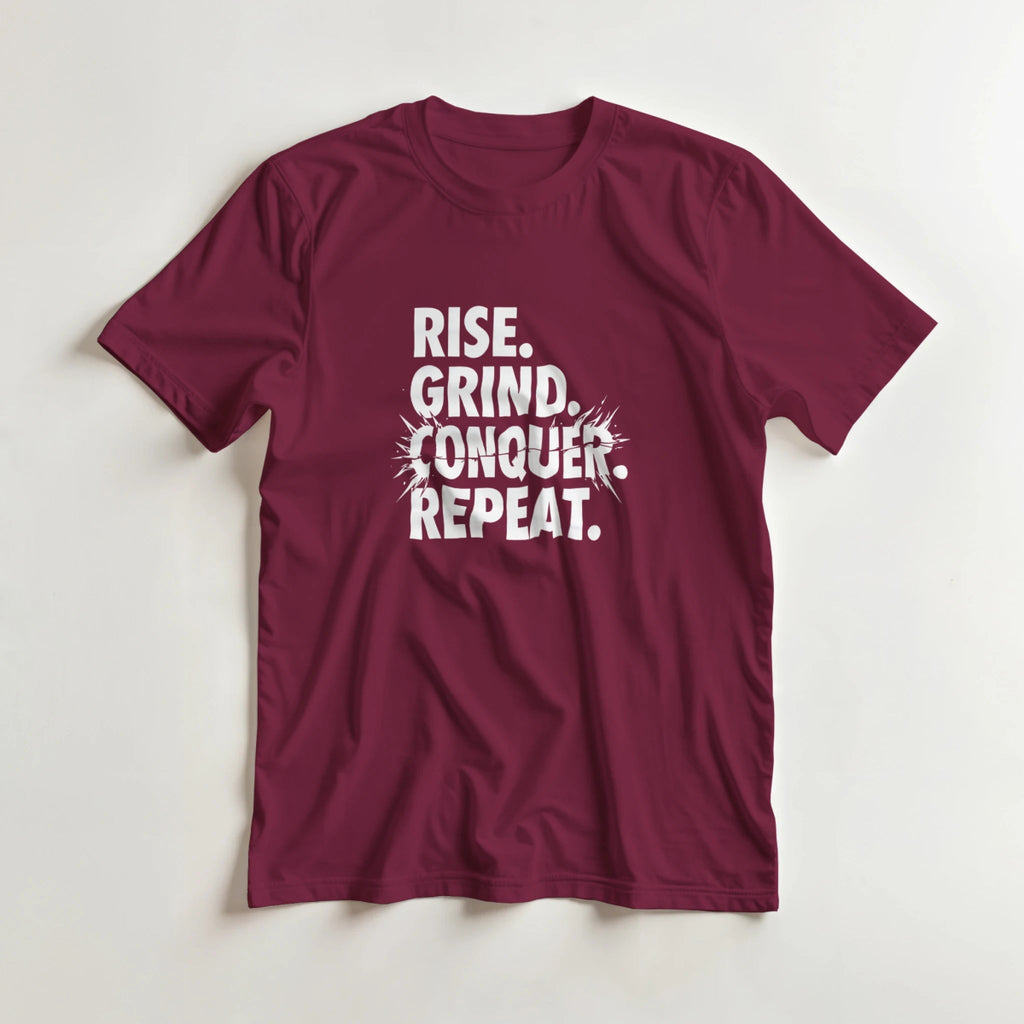 Rise Grind Conquer Repeat Cotton T-Shirt – Classic Fit Casual Tee - Authentic Patriot