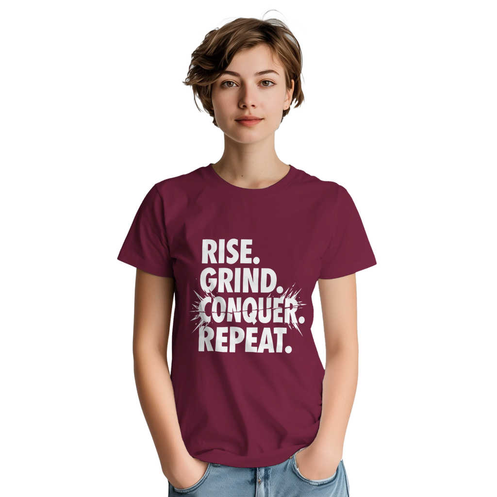 Rise Grind Conquer Repeat Cotton T-Shirt – Classic Fit Casual Tee - Authentic Patriot