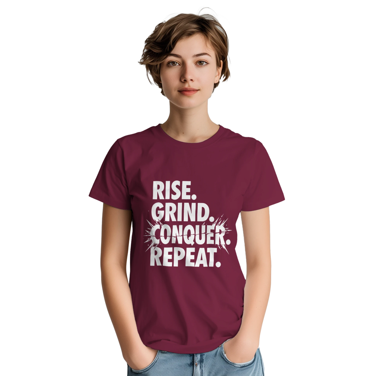 Rise Grind Conquer Repeat Cotton T-Shirt – Classic Fit Casual Tee - Authentic Patriot
