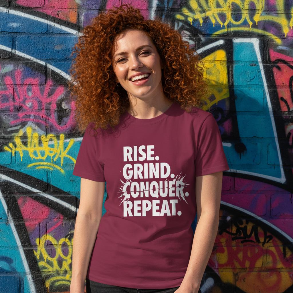 Rise Grind Conquer Repeat Cotton T-Shirt – Classic Fit Casual Tee - Authentic Patriot