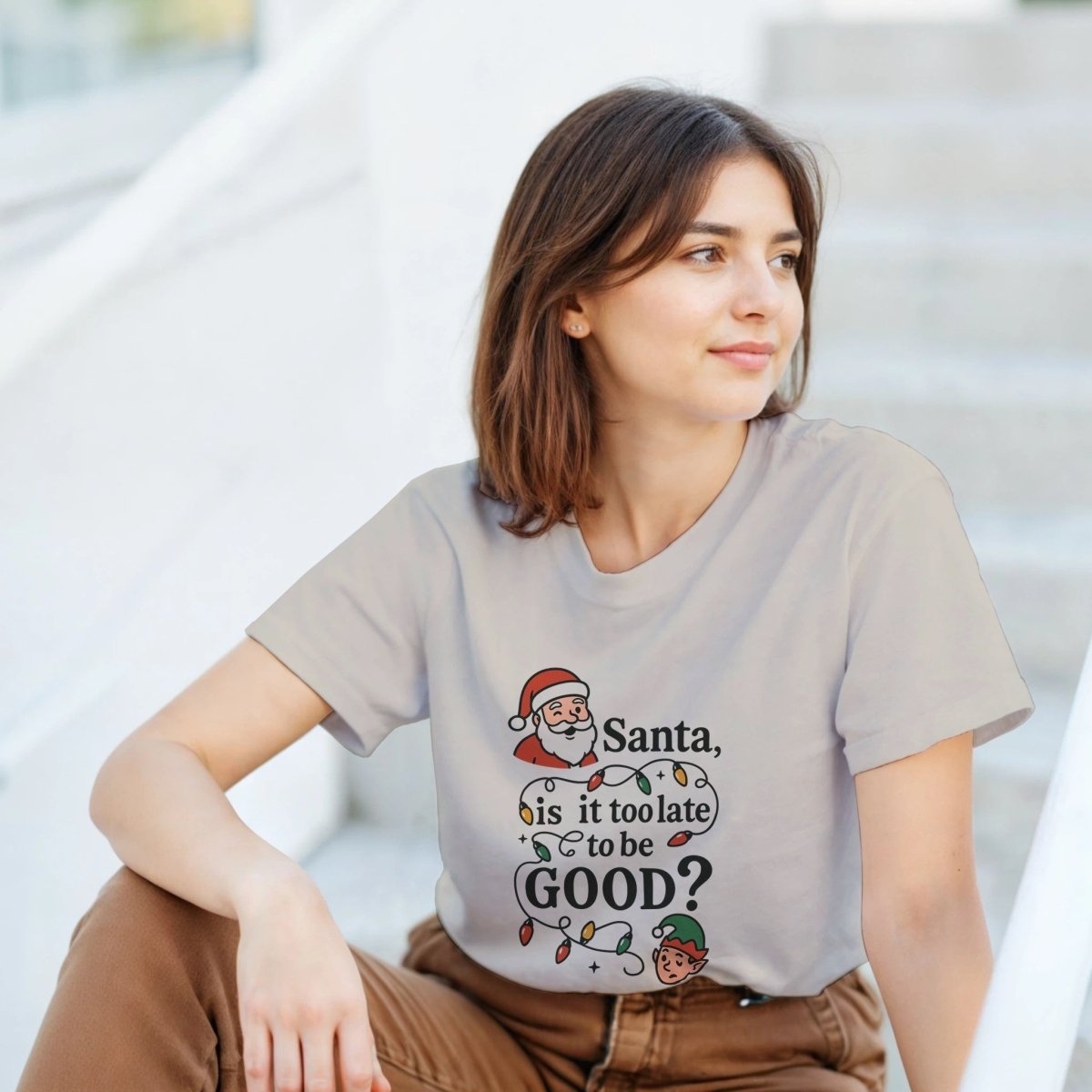 Santa Is It Too Late To Be Good Cotton T-Shirt – Classic Fit Holiday Tee - Authentic Patriot
