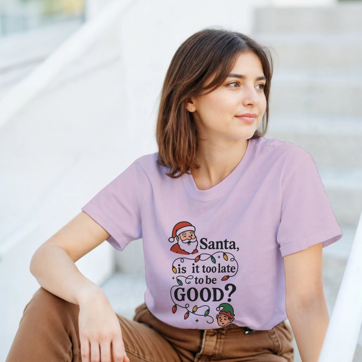 Santa Is It Too Late To Be Good Cotton T-Shirt – Classic Fit Holiday Tee - Authentic Patriot