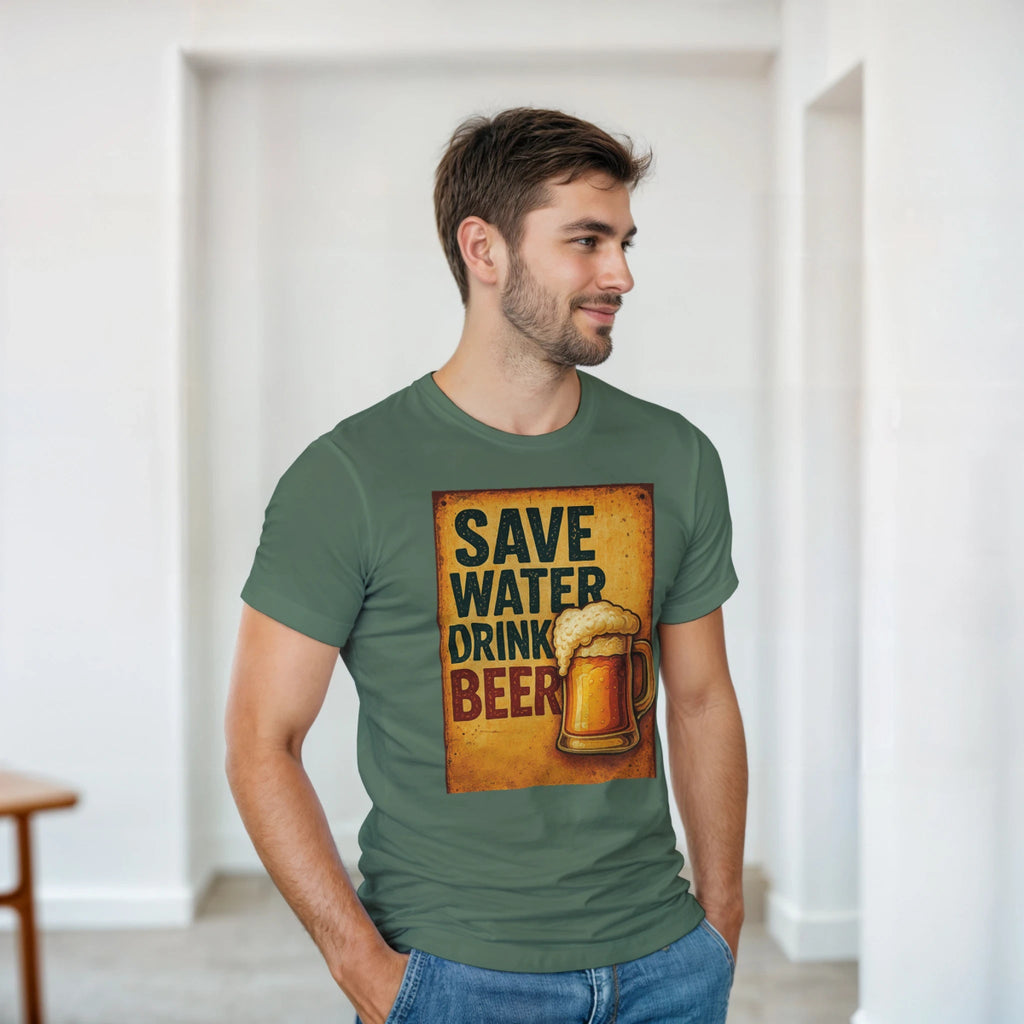 Save Water Drink Beer Cotton T-Shirt – Durable Casual Tee - Authentic Patriot