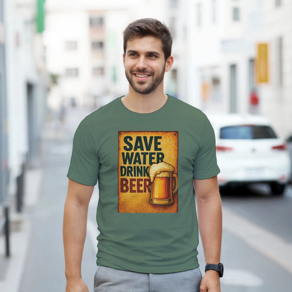 Save Water Drink Beer Cotton T-Shirt – Durable Casual Tee - Authentic Patriot