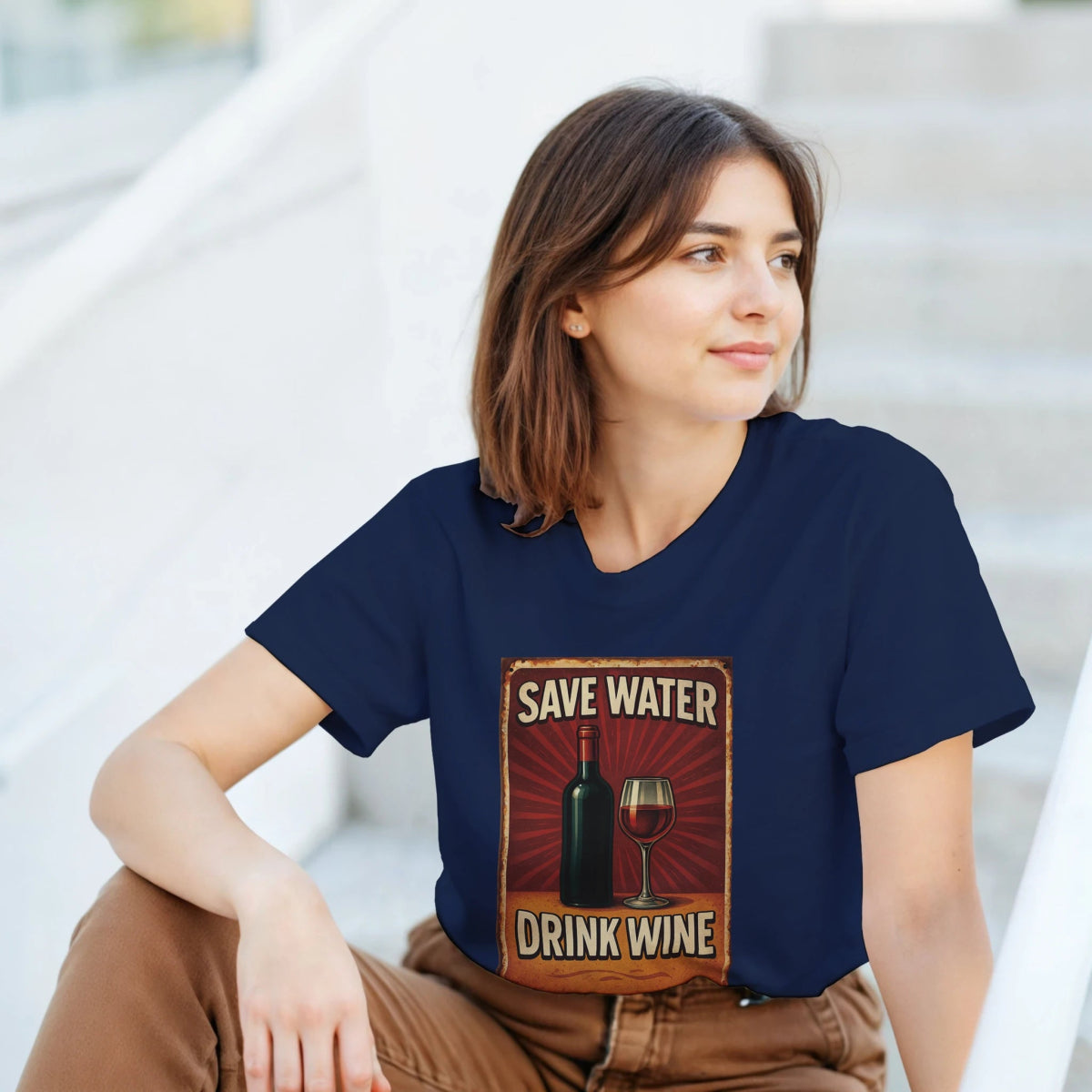 Save Water Drink Wine Cotton T-Shirt – Classic Fit Graphic Tee - Authentic Patriot