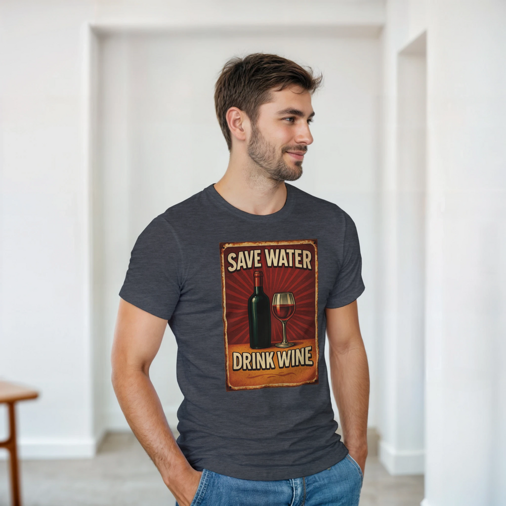 Save Water Drink Wine Cotton T-Shirt – Classic Fit Graphic Tee - Authentic Patriot