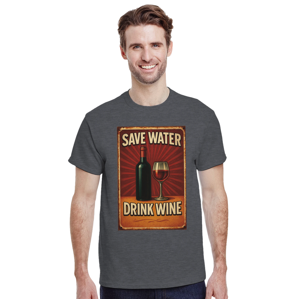 Save Water Drink Wine Cotton T-Shirt – Classic Fit Graphic Tee - Authentic Patriot