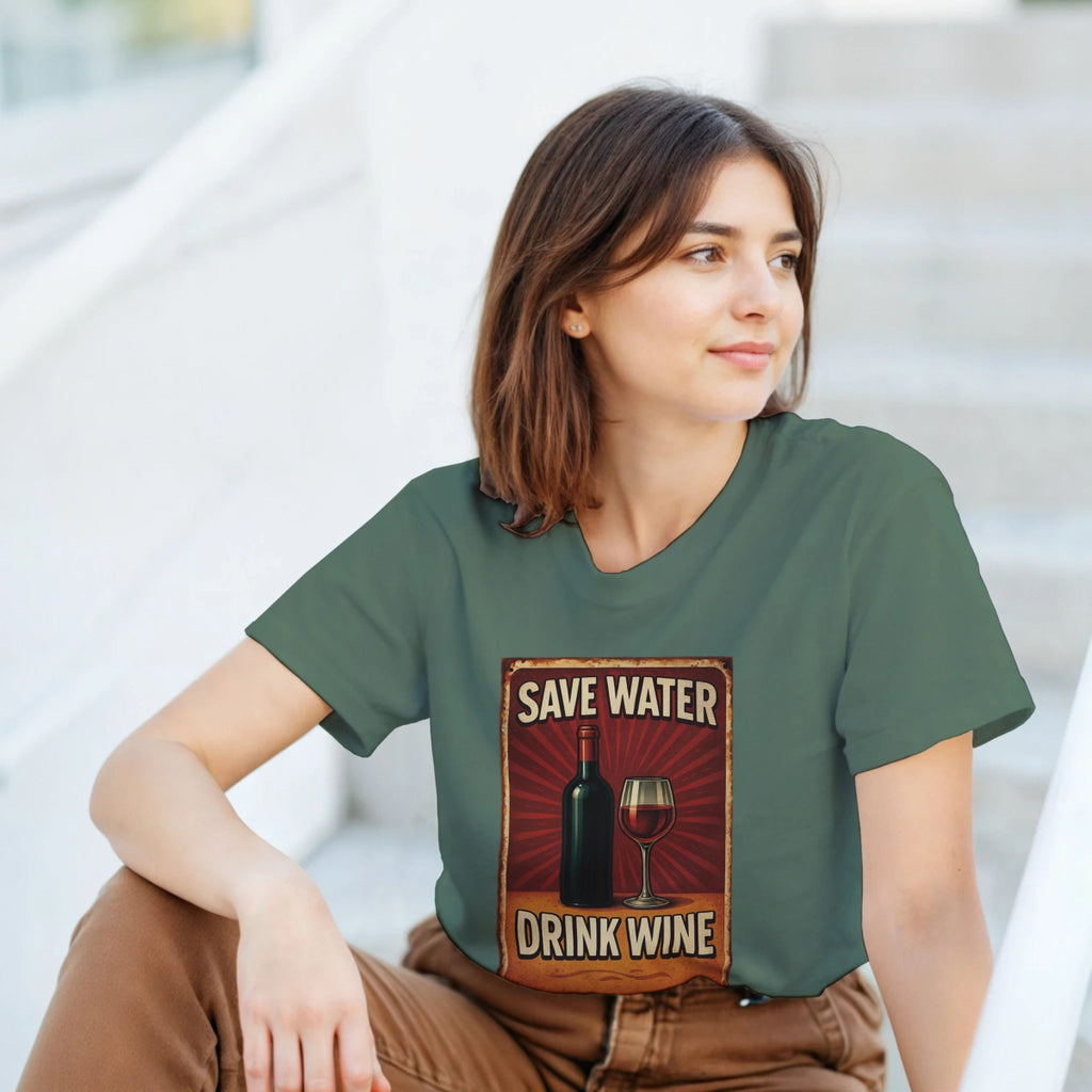 Save Water Drink Wine Cotton T-Shirt – Classic Fit Graphic Tee - Authentic Patriot
