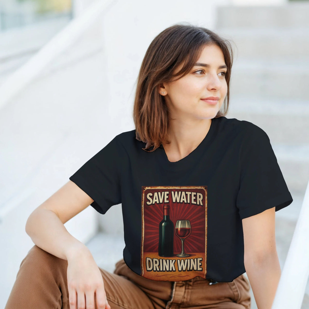Save Water Drink Wine Cotton T-Shirt – Classic Fit Graphic Tee - Authentic Patriot