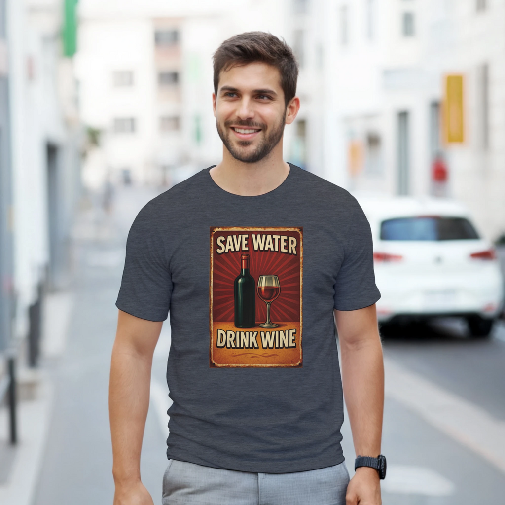 Save Water Drink Wine Cotton T-Shirt – Classic Fit Graphic Tee - Authentic Patriot