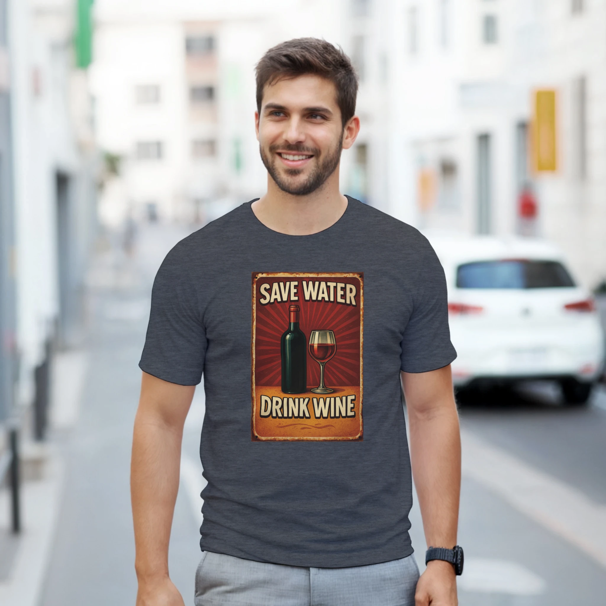 Save Water Drink Wine Cotton T-Shirt – Classic Fit Graphic Tee - Authentic Patriot