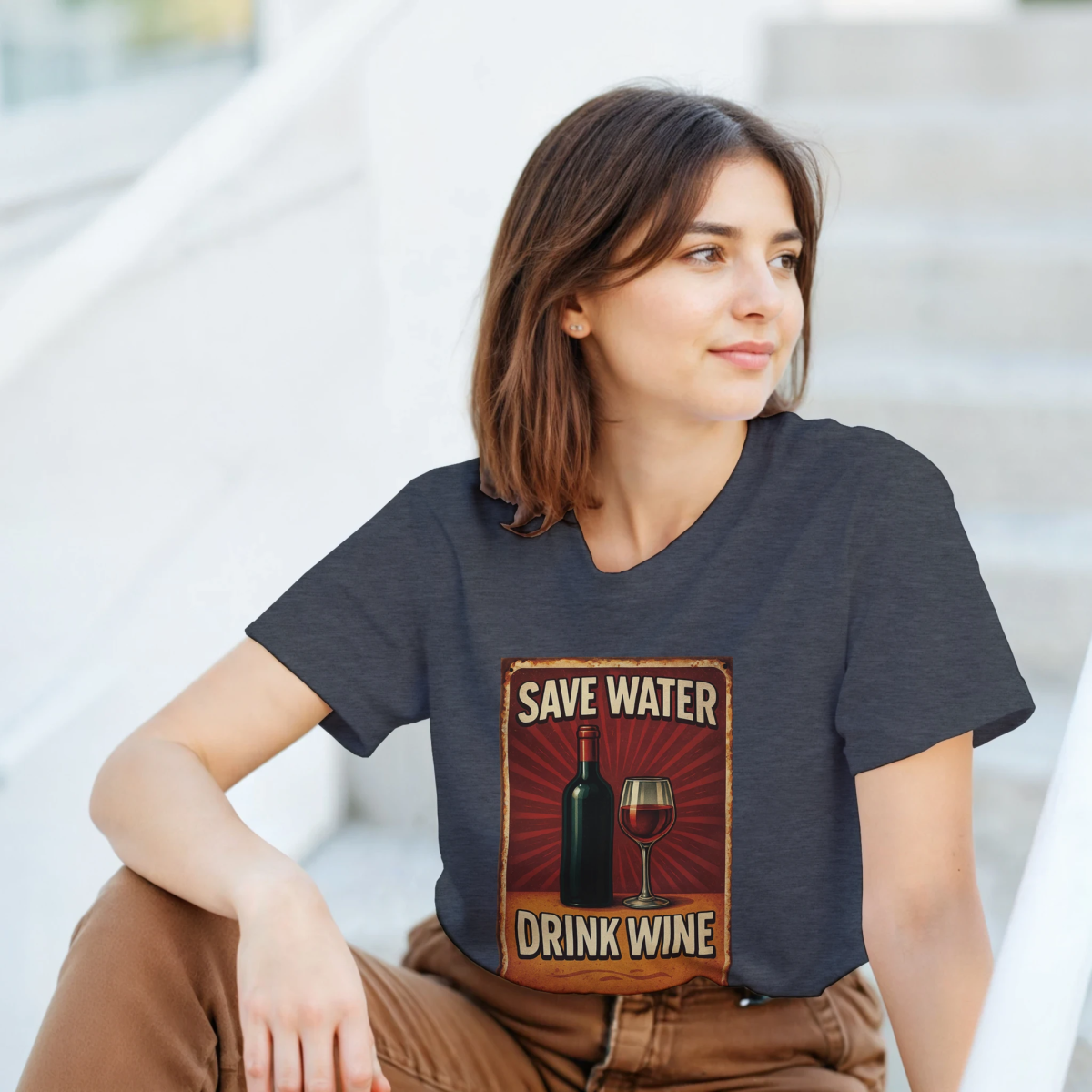 Save Water Drink Wine Cotton T-Shirt – Classic Fit Graphic Tee - Authentic Patriot