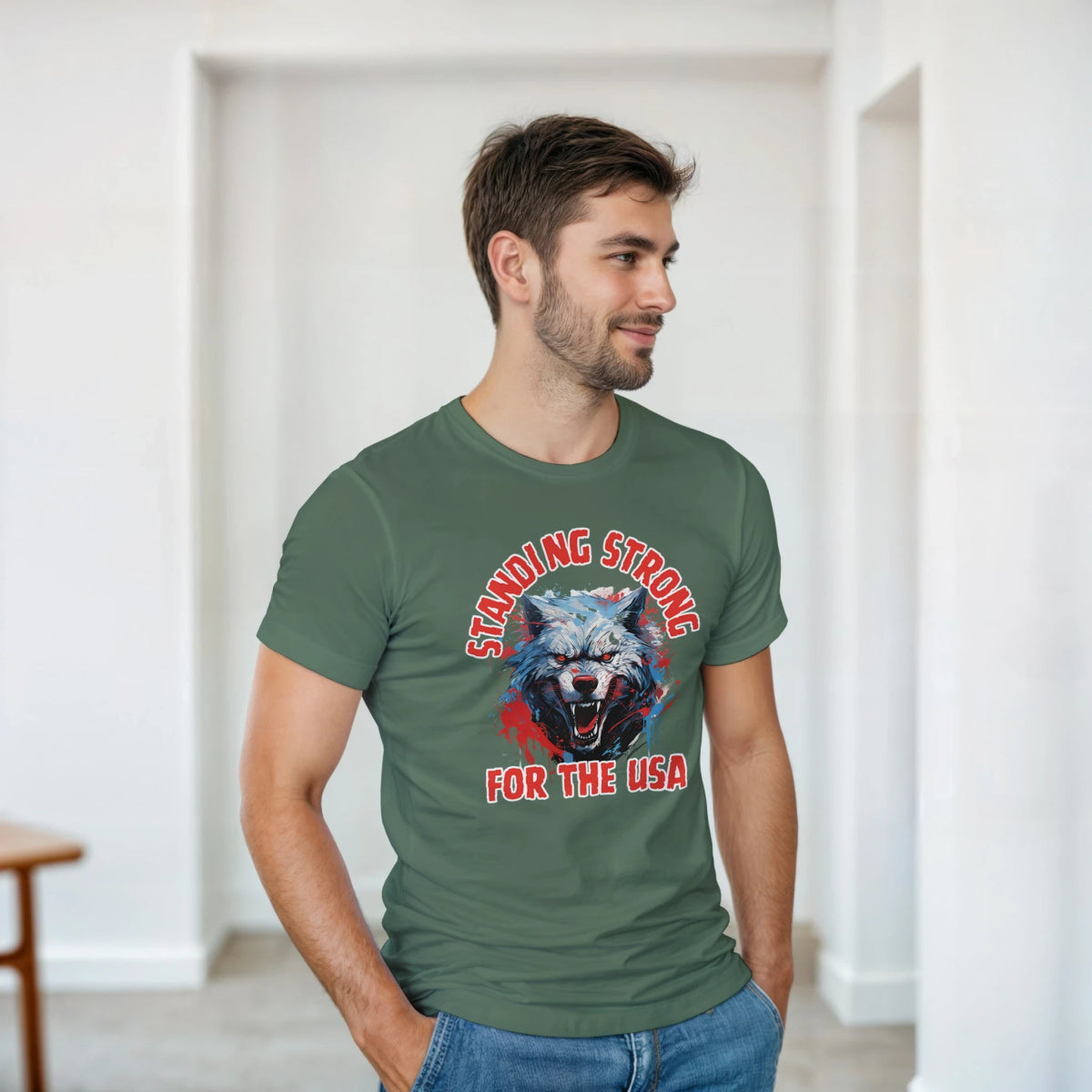 Stand Strong For The USA Heavyweight Cotton T-Shirt – Classic Fit Casual Wear - Authentic Patriot