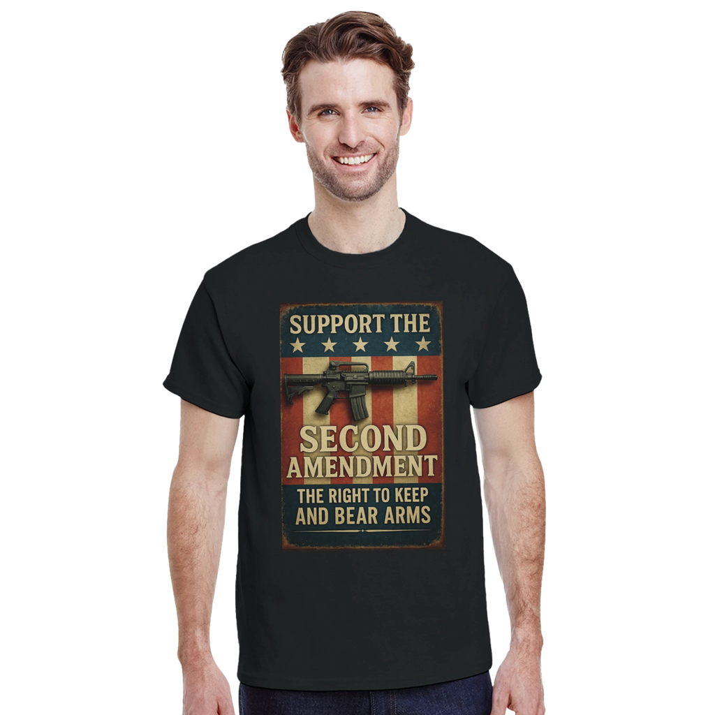 Support The Second Amendment Heavyweight Cotton T-Shirt - Classic Fit Casual Wear - Authentic Patriot
