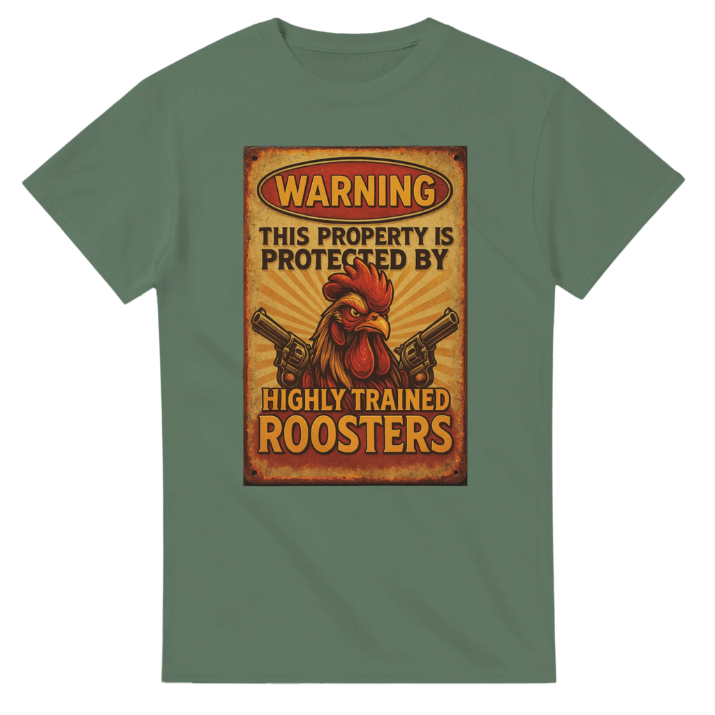 Warning This Property Is Protected By Highly Trained Roosters T-Shirt – Classic Fit Cotton Tee - Authentic Patriot