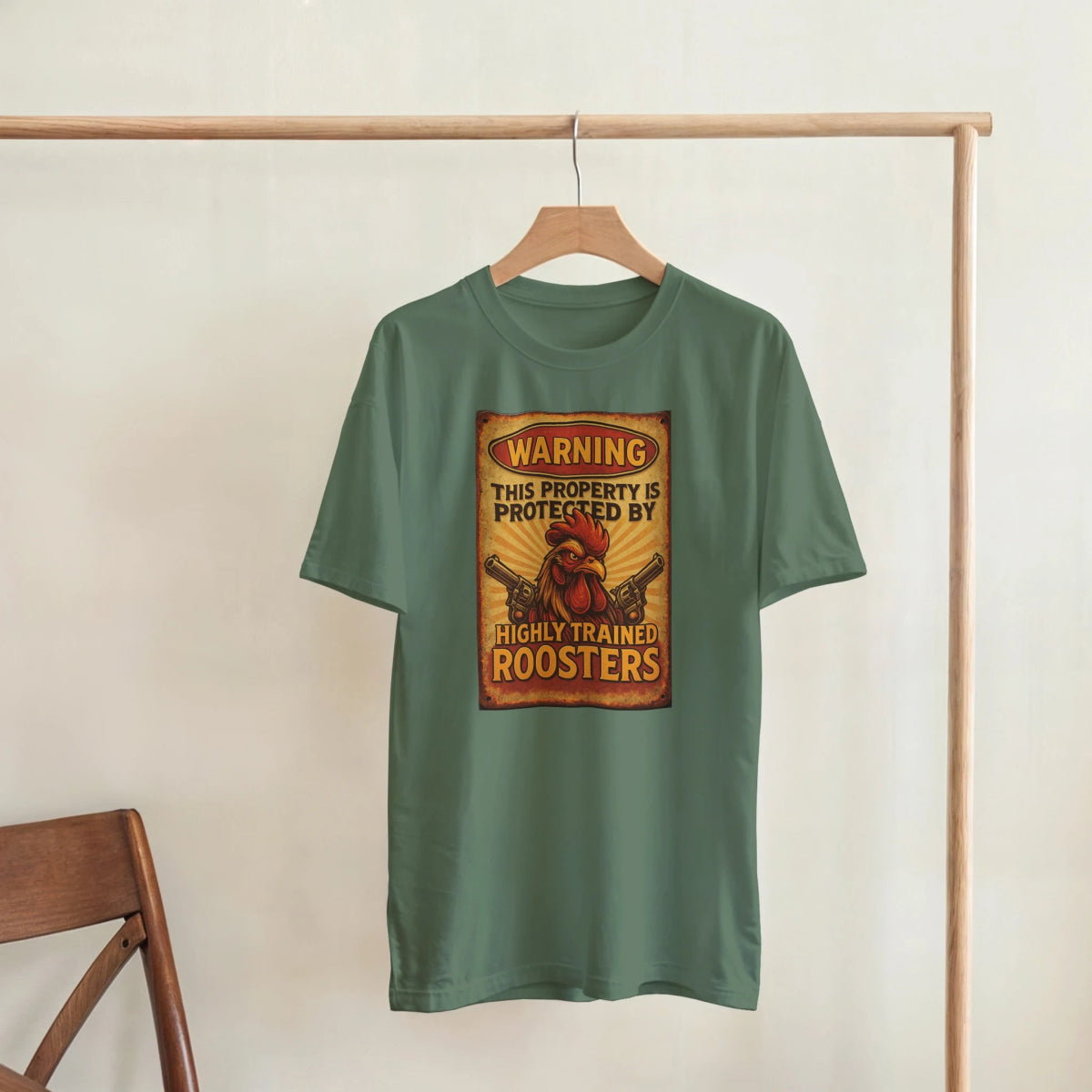 Warning This Property Is Protected By Highly Trained Roosters T-Shirt – Classic Fit Cotton Tee - Authentic Patriot
