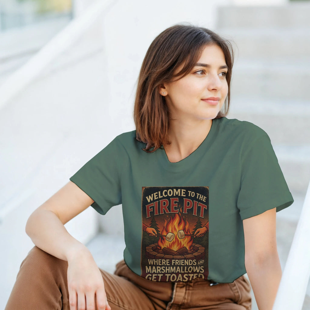 Welcome To The Firepit T-Shirt – Toasted Friends & Marshmallows Design - Authentic Patriot