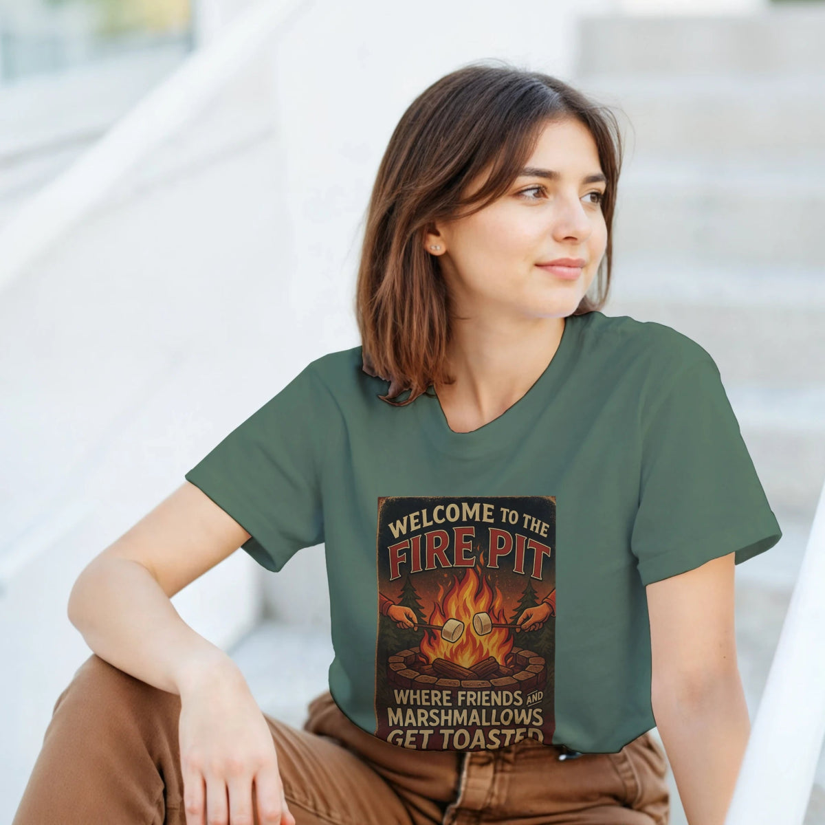 Welcome To The Firepit T-Shirt – Toasted Friends & Marshmallows Design - Authentic Patriot