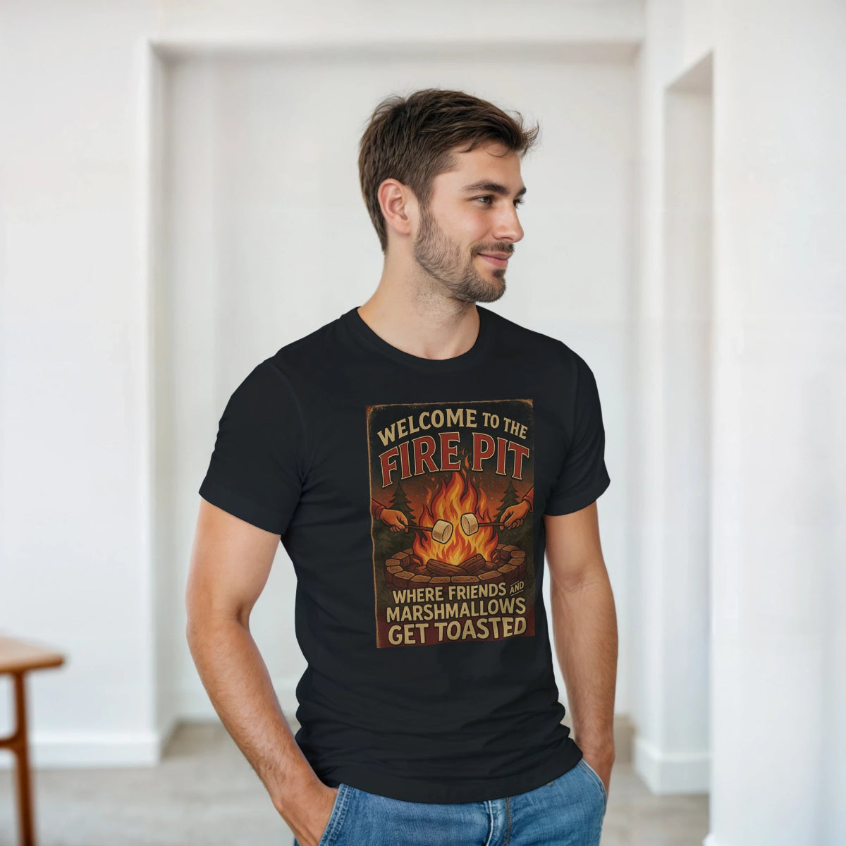 Welcome To The Firepit T-Shirt – Toasted Friends & Marshmallows Design - Authentic Patriot