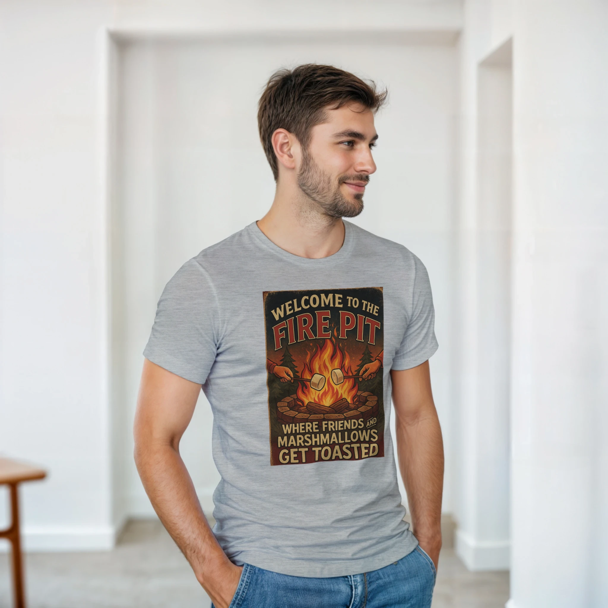 Welcome To The Firepit T-Shirt – Toasted Friends & Marshmallows Design - Authentic Patriot