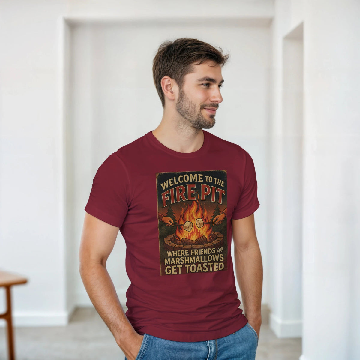 Welcome To The Firepit T-Shirt – Toasted Friends & Marshmallows Design - Authentic Patriot