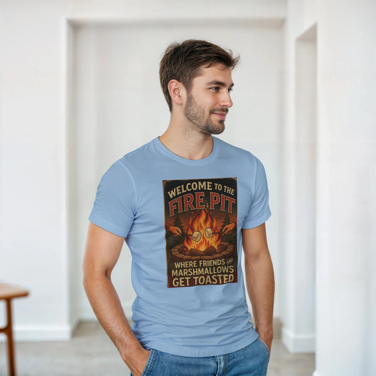 Welcome To The Firepit T-Shirt – Toasted Friends & Marshmallows Design - Authentic Patriot