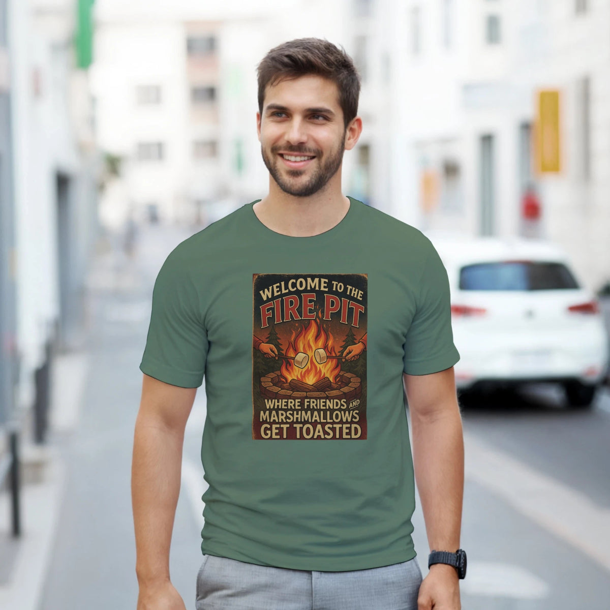 Welcome To The Firepit T-Shirt – Toasted Friends & Marshmallows Design - Authentic Patriot