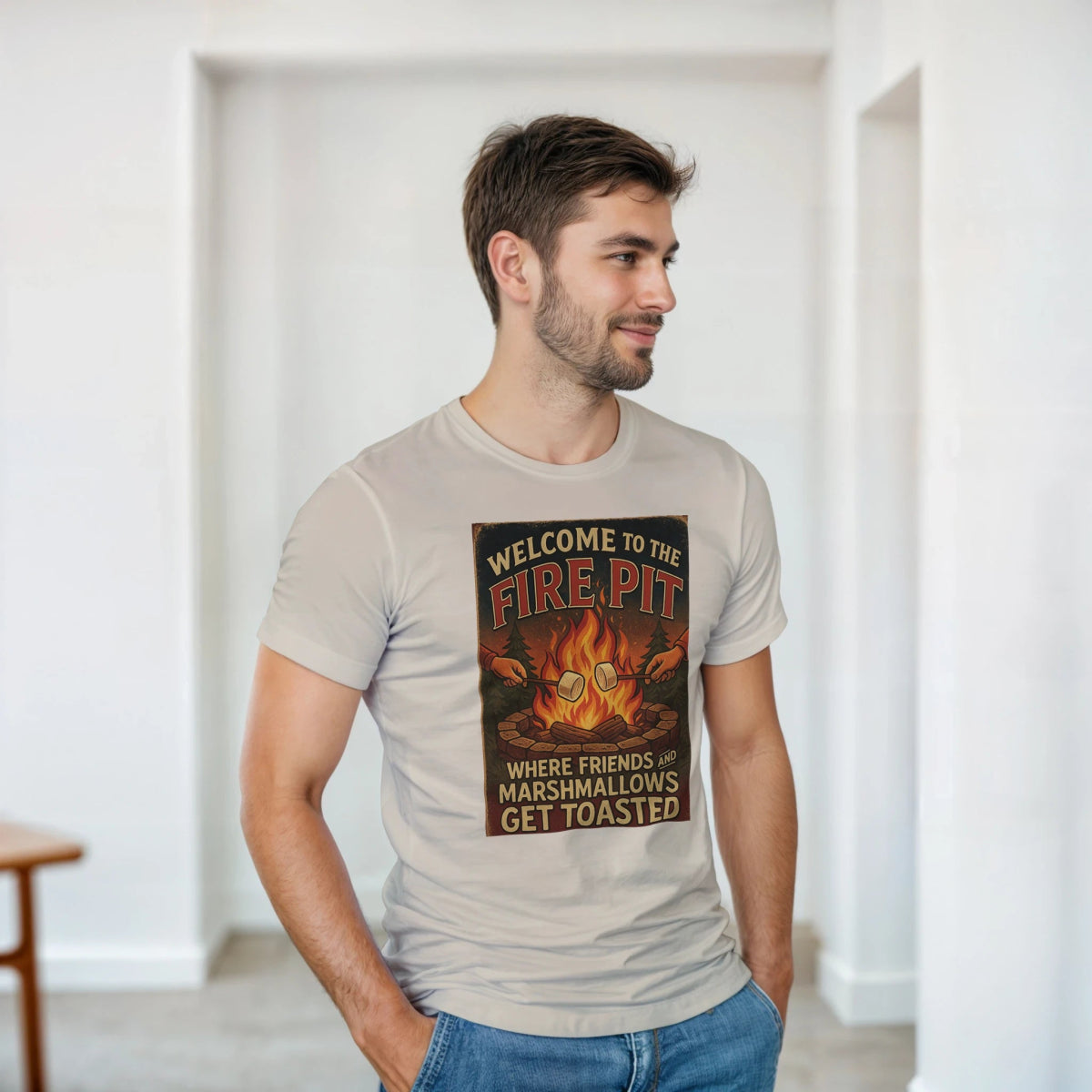 Welcome To The Firepit T-Shirt – Toasted Friends & Marshmallows Design - Authentic Patriot