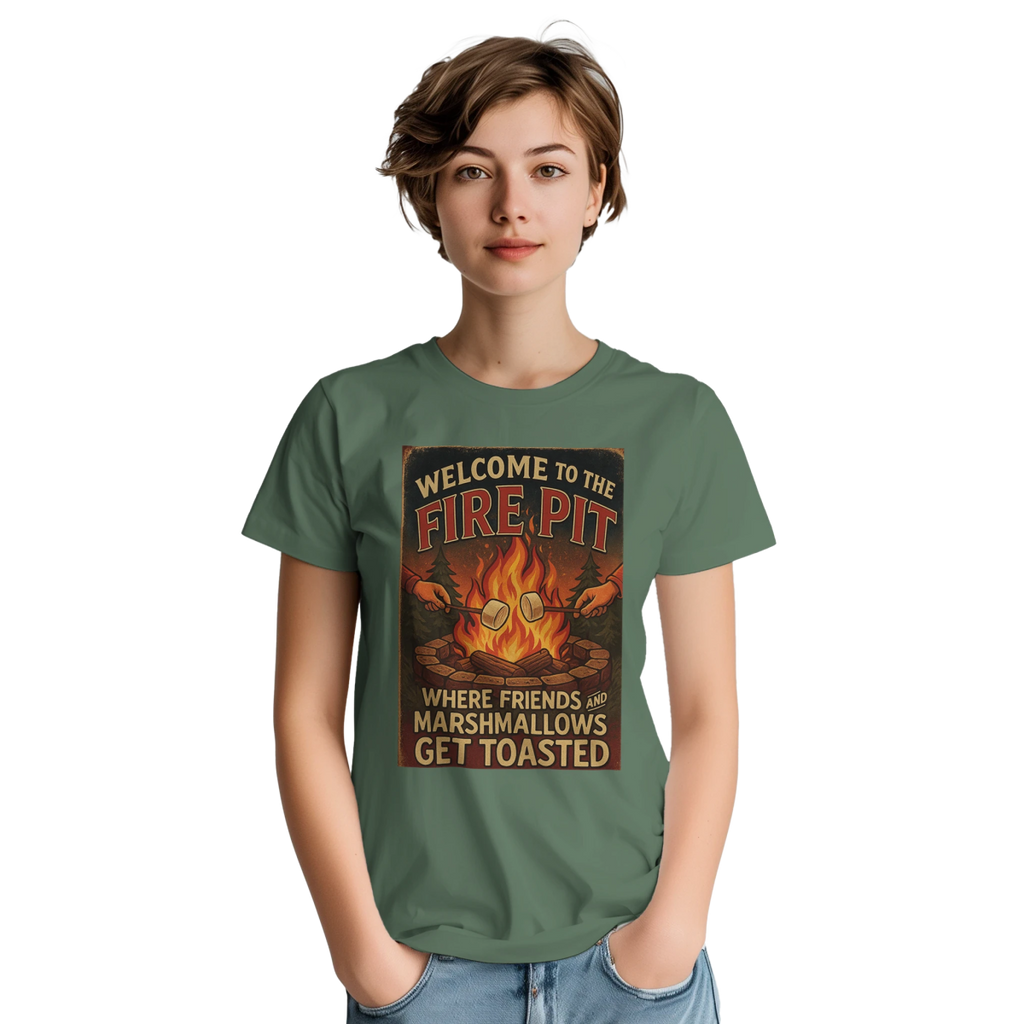 Welcome To The Firepit T-Shirt – Toasted Friends & Marshmallows Design - Authentic Patriot