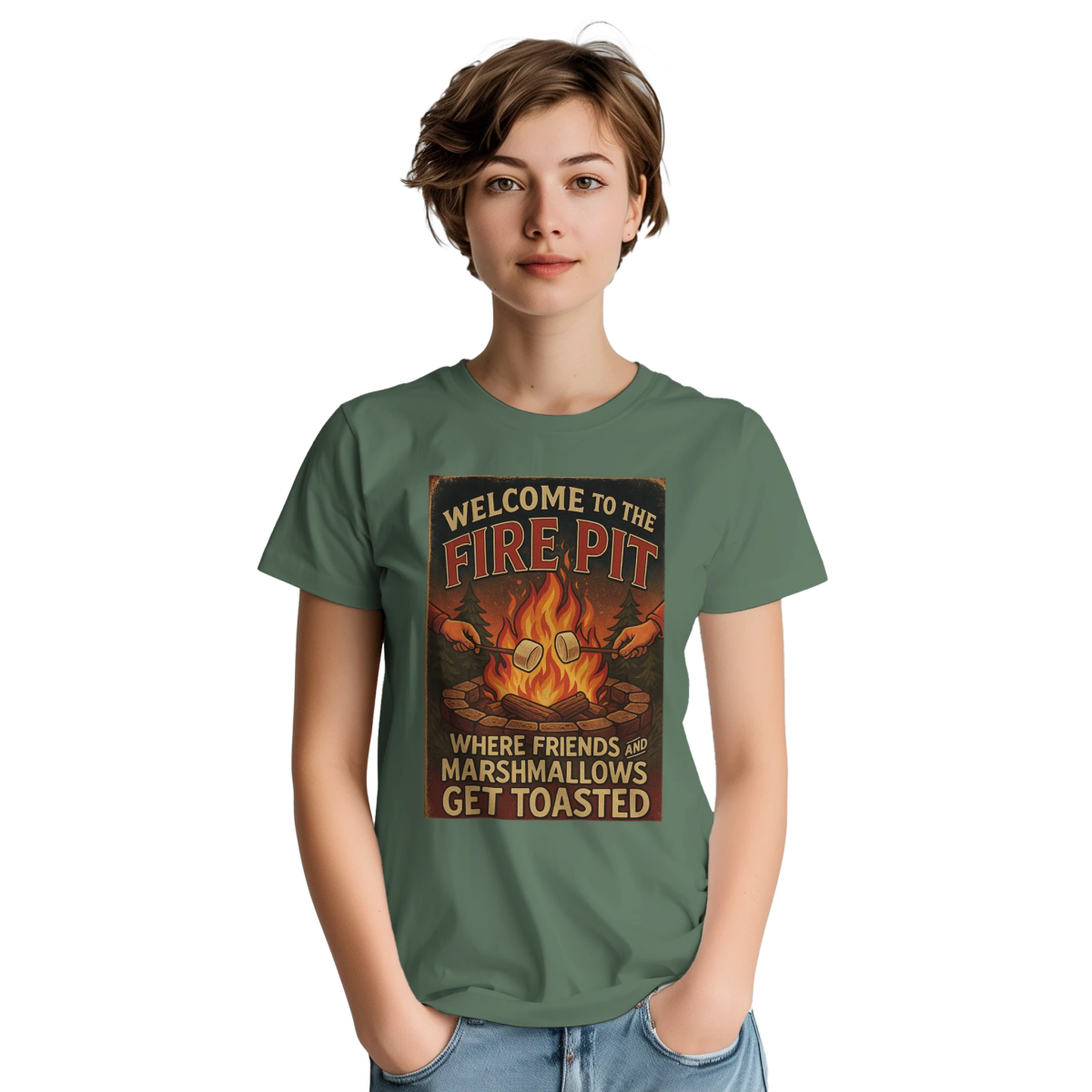Welcome To The Firepit T-Shirt – Toasted Friends & Marshmallows Design - Authentic Patriot