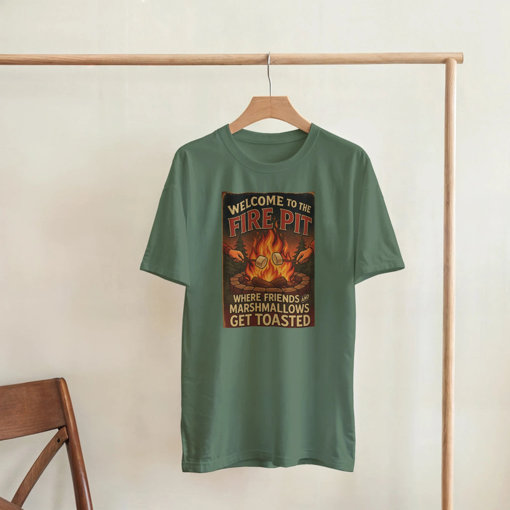 Welcome To The Firepit T-Shirt – Toasted Friends & Marshmallows Design - Authentic Patriot