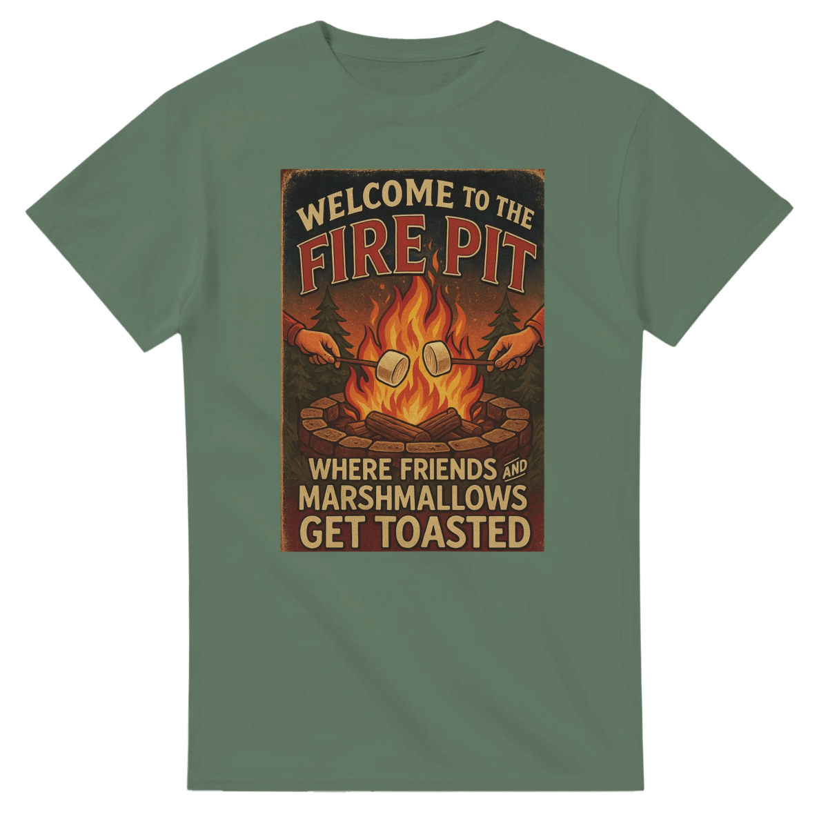 Welcome To The Firepit T-Shirt – Toasted Friends & Marshmallows Design - Authentic Patriot